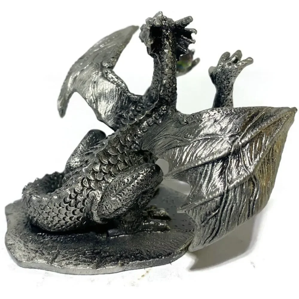 Excalibur Casino Pewter Dragon Figurine With Crystal Ball 3